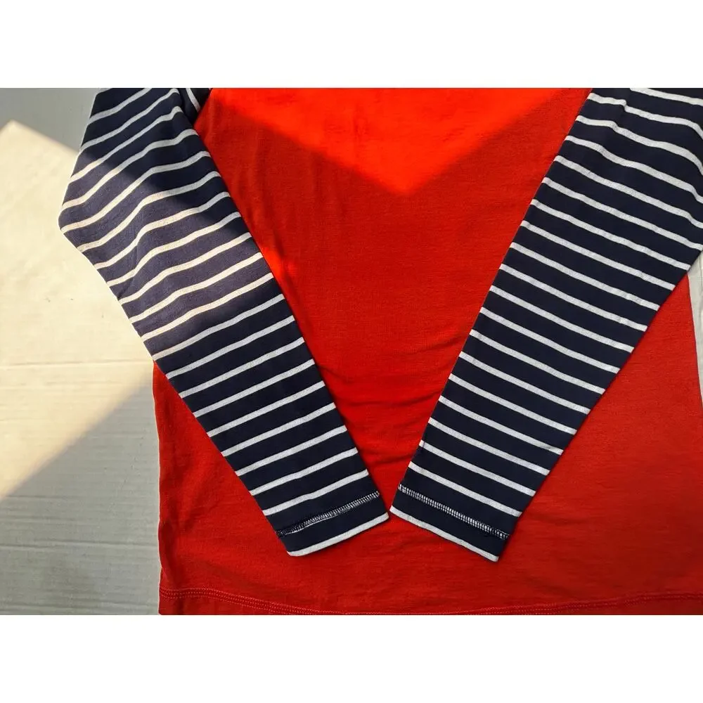 NWT Hanna Andersson Boys 160/US14 Baseball Tee OrangeNavy Stripe RaglanSupersoft
